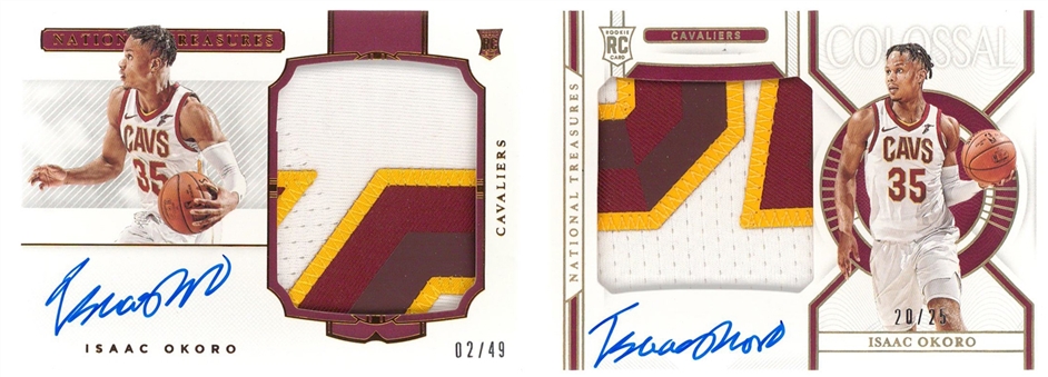 2020/21 Panini National Treasures Isaac Okoro Serial-Numbered Signed Patch Rookie Card Pair (2 Different)